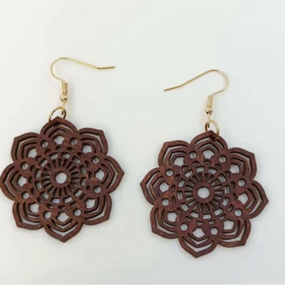 Brown Floral Earrings Lightweight